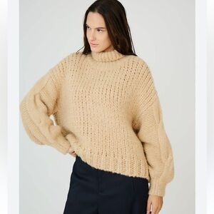 Anthropologie Chunky Tan Turtleneck Sweater